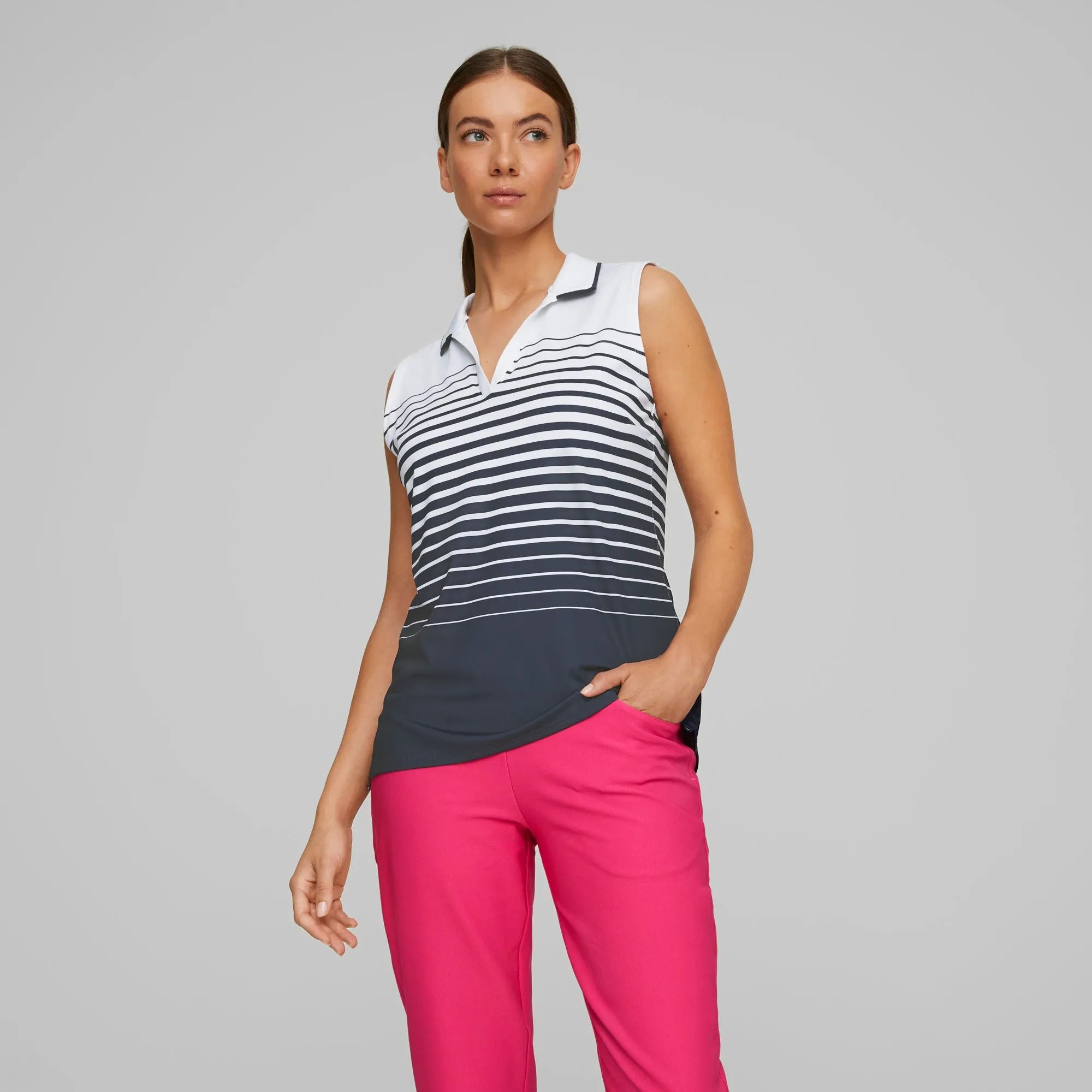 Women's MATTR Stripe Sleeveless Golf Polo