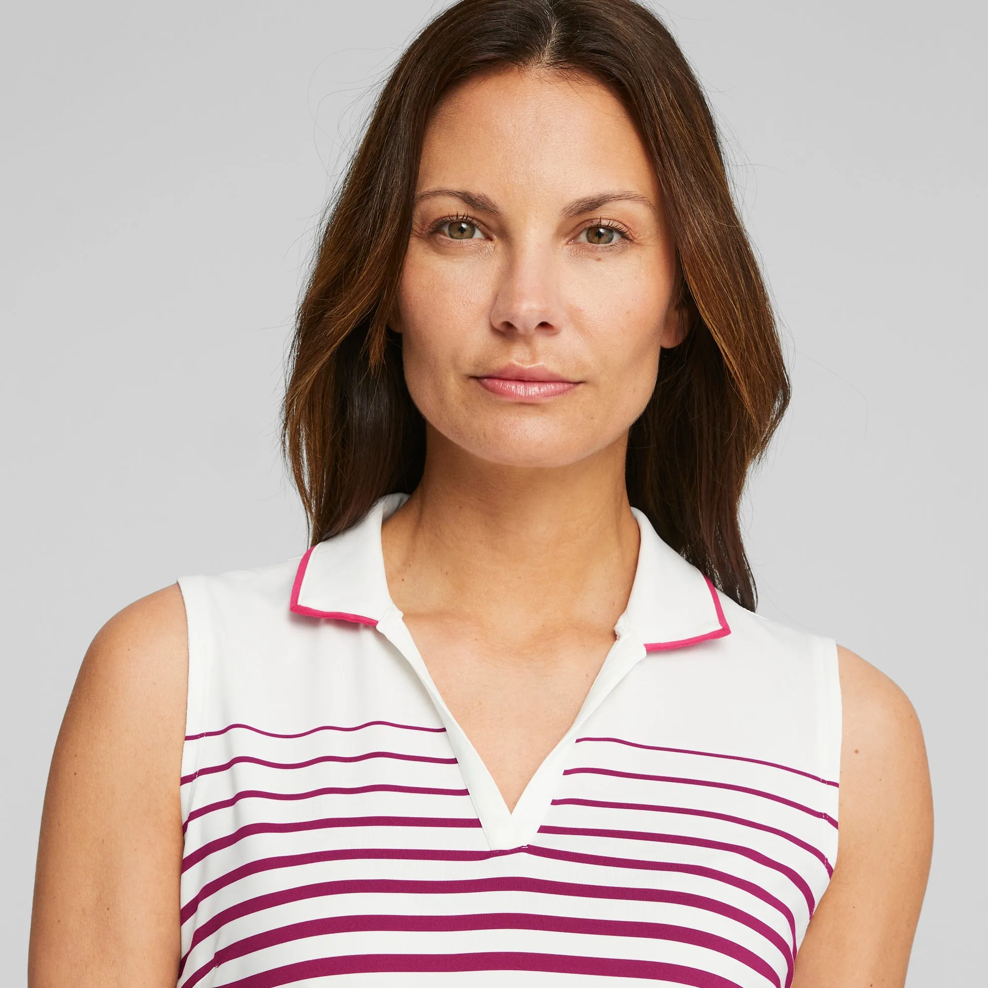 Women's MATTR Stripe Sleeveless Golf Polo